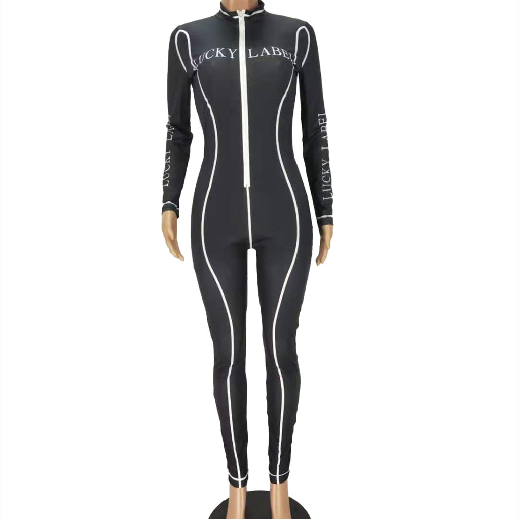 Avrupa ve Amerikan Alfabe Baskılı Seksi Fermuarlı Tulum