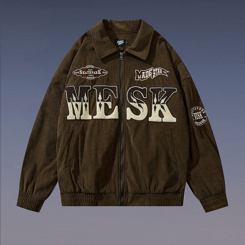 Amerikan Tarzı Havlu Kumaş Nakışlı Harfli Hırka Ceket