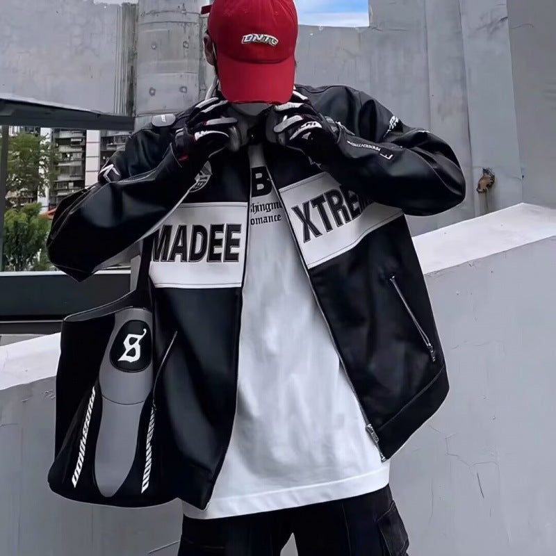 Özel tasarım siyah Retro klasik deri motosiklet ceket