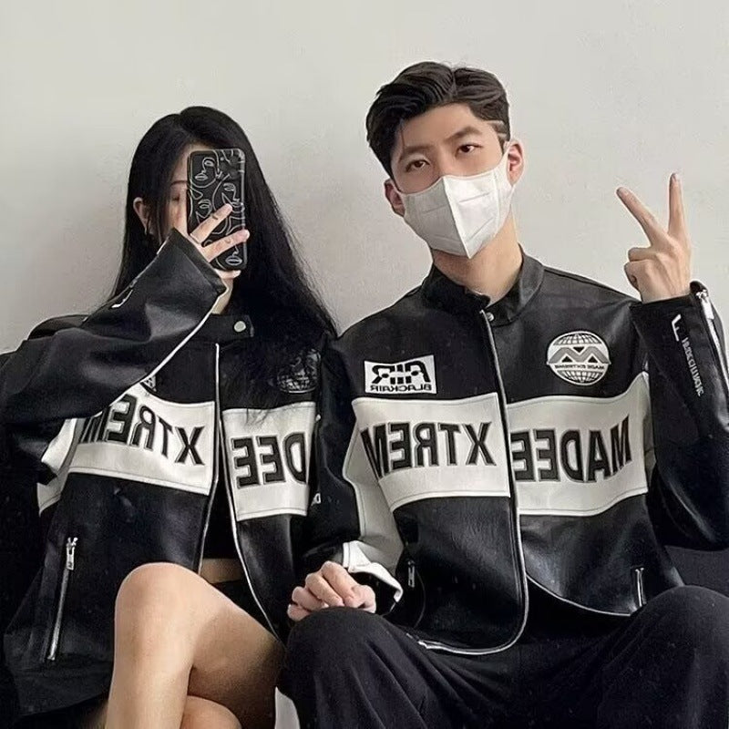 Özel tasarım siyah Retro klasik deri motosiklet ceket