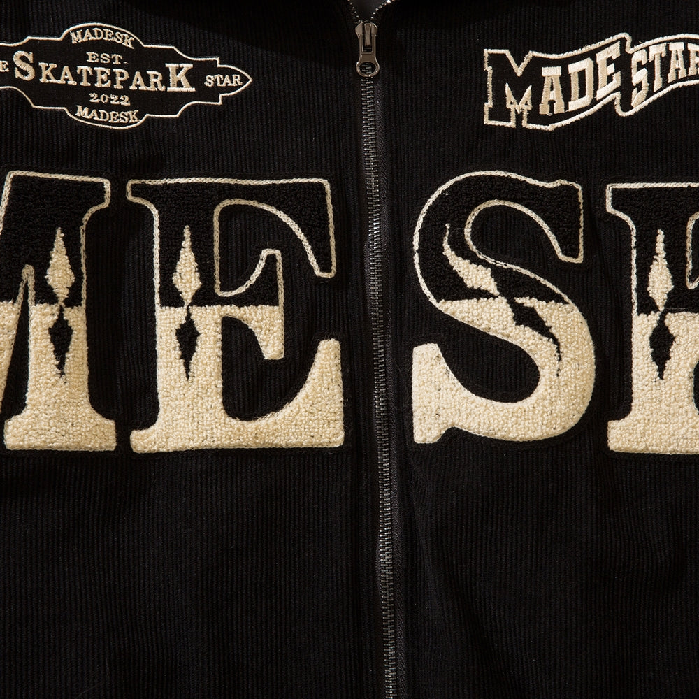 Amerikan Tarzı Havlu Kumaş Nakışlı Harfli Hırka Ceket